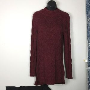 Maroon Cable Knit Sweater Dress